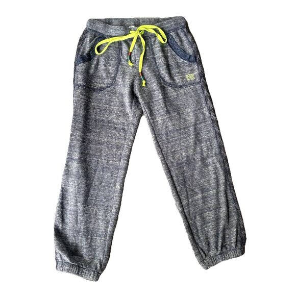 Miss Me Pants Sz M Lounge Blue Sweatpants Embroidered Terry Boho Cotton Colorful - Picture 1 of 10